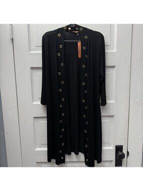 NWT Belldini Black Gold Grommet Open Front Duster Cardigan Size S
